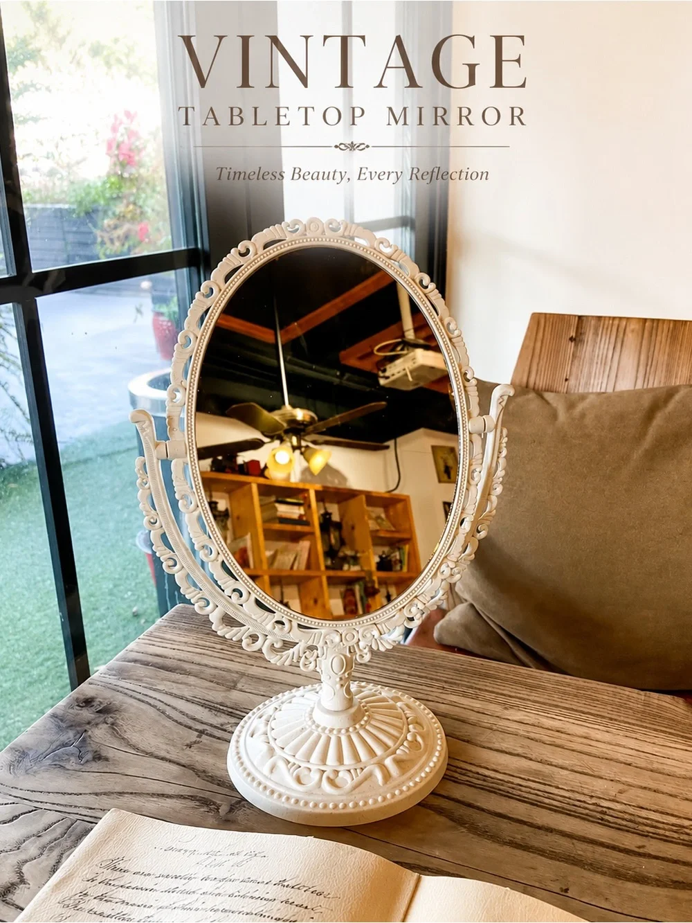 Ivory Oval Vanity Mirror 360 Swivel Tabletop Makeup Mirror | Home & Travel Ready